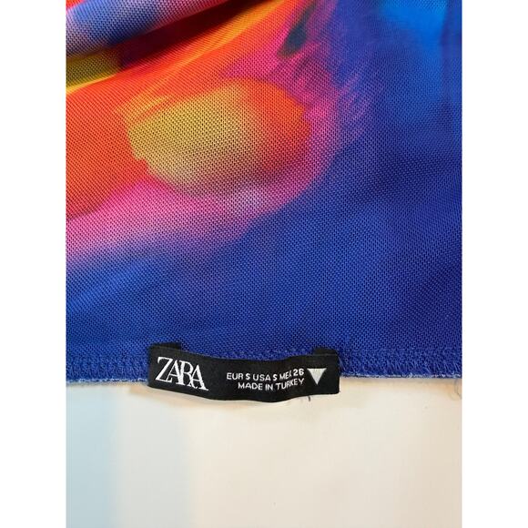 Zara Printed Rainbow Tulle Midi Skirt Womens Small Artsy Mesh Festival Blue - Picture 3 of 15